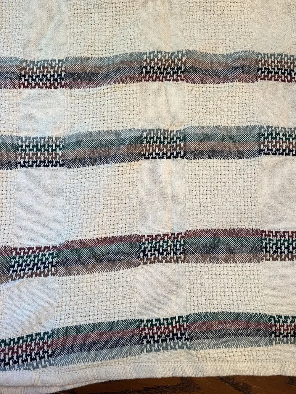 Crown Crafts Vintage Woven Cotton Blanket Made In USA 1987 With Stripes Pattern